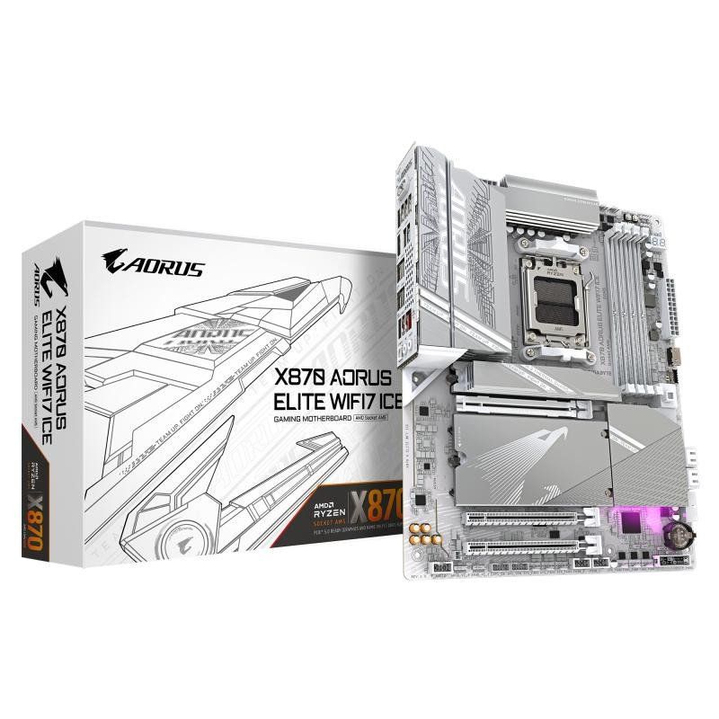 GIGABYTE Carte mère X870 A Elite WIFI7 Ice - Prend en Charge Les processeurs AMD Ryzen 9000, VRM numérique 16+2+2 Phases, jusqu&#39;à 8000MHz DDR5 (OC), 3xPCIe 5.0, Wi-FI 7, LAN 2.5GbE, USB 4