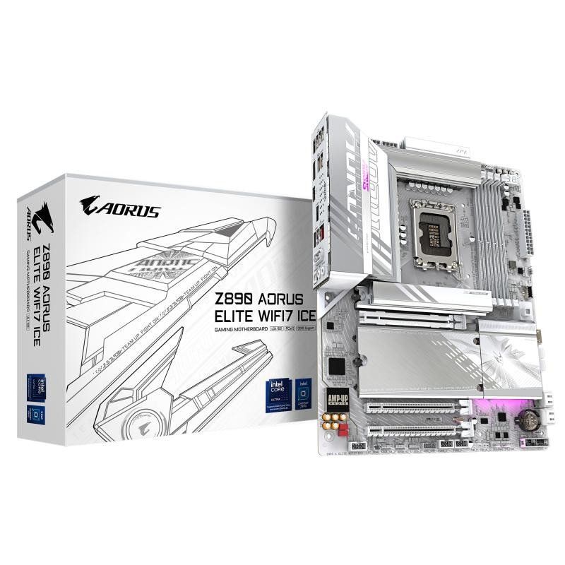 GIGABYTE Z890 AORUS Elite WIFI7 Ice Carte Mère - Prend en Charge Les processeurs Intel Core Ultra (Série 2), 16+1+2 Phases VRM, jusqu&#39;à 8800MHz DDR5 (OC), 1xPCIe 5.0 + 3xPCIe 4.0, Wi-FI 7
