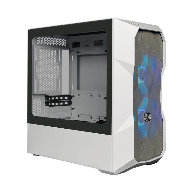 Cooler Master TD300 Mesh White Boîtier PC Mini Tour, Flux d&#39;air Élevé, 2 Ventilateurs ARGB 120mm, Carte Mère Micro-ATX &amp; Mini-ITX, Panneau Latéral Verre Trempé, Couvercle Amovible, Hub ARGB/PWM