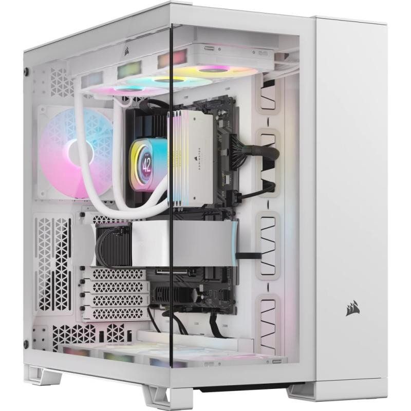 CORSAIR 6500X Boîtier PC mATX Mid-Tower à Double Chambre – Verre Trempé Panoramique - Connexion Inversée Compatible Avec la Carte Mère – Pas de Ventilateurs Inclus – Blanc