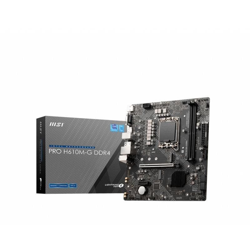 MSI PRO H610M-G DDR4 Carte mère, Micro-ATX - Pour processeur Intel de 14e, 13e et 12e gén., LGA 1700 - DDR5 Memory Boost 3200MHz/MAX, PCIe 4.0 x16, M.2 Gen3