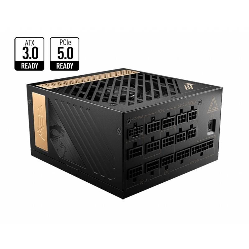 MSI MEG Ai1300P PCIE5 Bloc d&#39;Alimentation Prise EU, 1300W, 80 Plus Platinum, ATX 3.0, 100% Modulaire, Support GPU PCIe 5.0, Condensateurs Japonais, Gaming Intelligence, Câbles Gainés - Garantie 10 ans