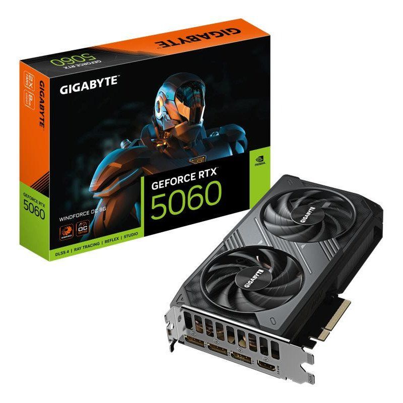 Gigabyte GeForce RTX 5060 WINDFORCE OC 8G Carte Graphique - 8GB GDDR7, 128bit, PCI-E 5.0, 2512 MHz Fréquence du cœur, 3 x DisplayPort, 1 x HDMI, GV-N5060WF2OC-8GD