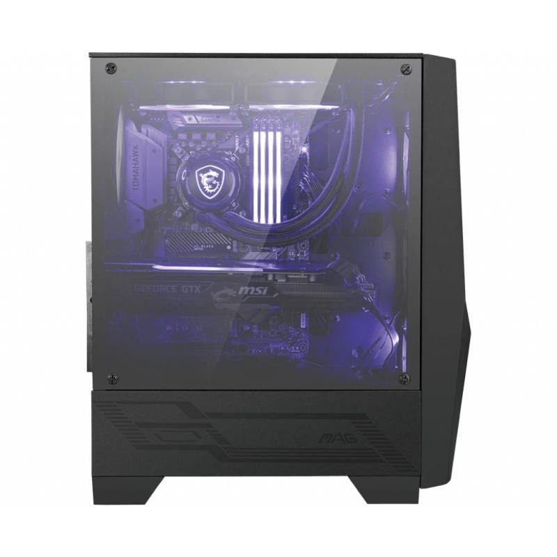 MSI MAG FORGE 100M Boitier PC Gaming Moyen Tour Noir, 2x Ventilateurs 120mm RGB PWM, 1x Ventilateur 120mm, Hub RGB 1-6 , Panneau Latéral en Verre Trempé, ATX, mATX, mini-ITX