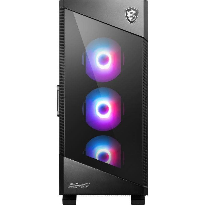 MSI MPG Velox 100R Boîtier PC Gaming Noir 4 Ventilateurs ARGB 120 mm, synchronisation Mystic Light, USB Type-C, 2 panneaux en verre trempé, E-ATX, ATX, mATX, Mini-ITX