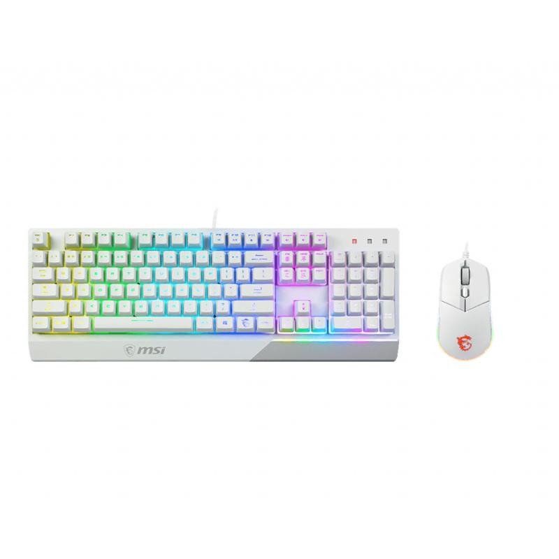 MSI VIGOR GK30 COMBO WHITE FR Pack clavier + souris gaming - Clavier AZERTY pleine taille et souris Clutch GM11, Filaire, RGB Mystic Light, Blanc