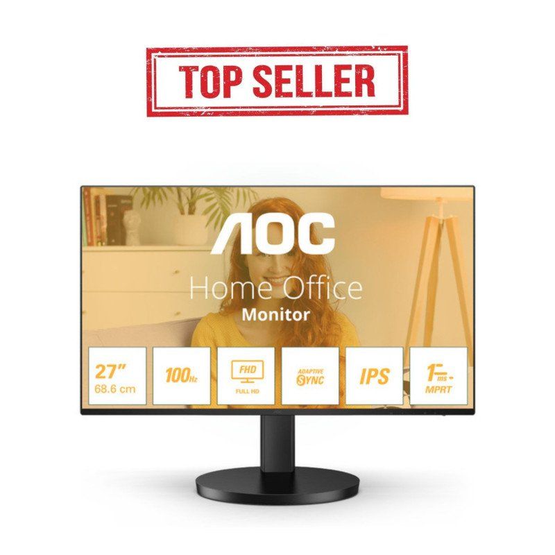 AOC 27B3CF2-27 Zoll FHD Monitor, Lautsprecher, höhenverstellbar (1920x1080, 100 Hz, HDMI, USB-C (65W PD), USB Hub) Schwarz