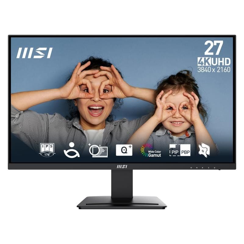 MSI Pro MP273U Écran bureautique 27&#39;&#39; UHD - Dalle IPS 3840 x 2160, PIP/PBP, Large Gamme de Couleurs, respectueux des Yeux, Haut-parleurs intégrés, Inclinaison réglable - HDMI 2.0b, DP 1.4a