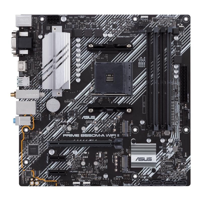 ASUS PRIME B550M-A WI-FI II – Carte mère AMD B550 Ryzen AM4 micro ATX (2 x M.2, PCIe 4.0, DDR4 4400, Intel WiFi 6, 1 Gb Ethernet, HDMI/D-Sub/DVI, USB 3.2 Gen 2 Type-A, Aura Sync RGB)