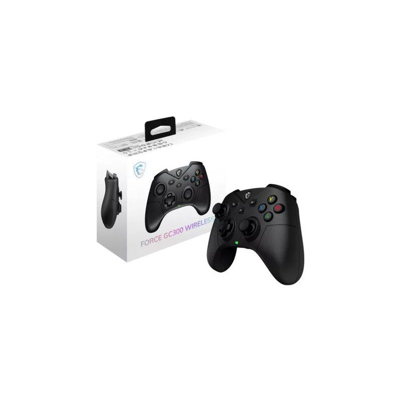 MSI FORCE GC300 WIRELESS Manette gaming pour PC - 2.4 GHz, Bluetooth, USB Type-C vers A - filaire/sans fil, batterie Li-ion 600mAh (20h), D-Pad interchangeable, deux moteurs à vibration