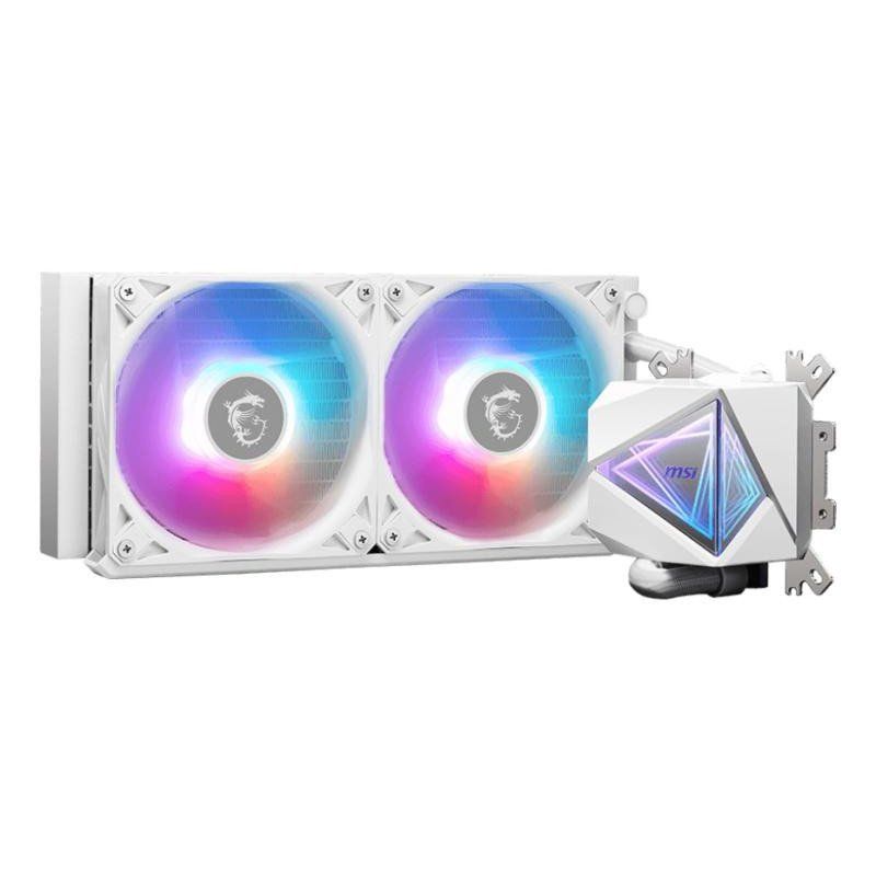MSI MAG CORELIQUID I240 WHITE Watercooling AIO - Large plaque froide en cuivre, ARGB sur tête de bloc et ventilateurs LDB, waterblock à double chambre, radiateur Split-Flow, compatible Intel &amp; AMD