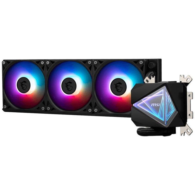 MSI MAG CORELIQUID I360 Watercooling AIO - Large plaque froide en cuivre, ARGB sur tête de bloc et ventilateurs LDB, waterblock à double chambre, radiateur Split-Flow, compatible Intel &amp; AMD