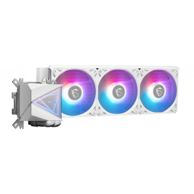 MSI MAG CORELIQUID I360 WHITE Watercooling AIO - Large plaque froide en cuivre, ARGB sur tête de bloc et ventilateurs LDB, waterblock à double chambre, radiateur Split-Flow, compatible Intel &amp; AMD