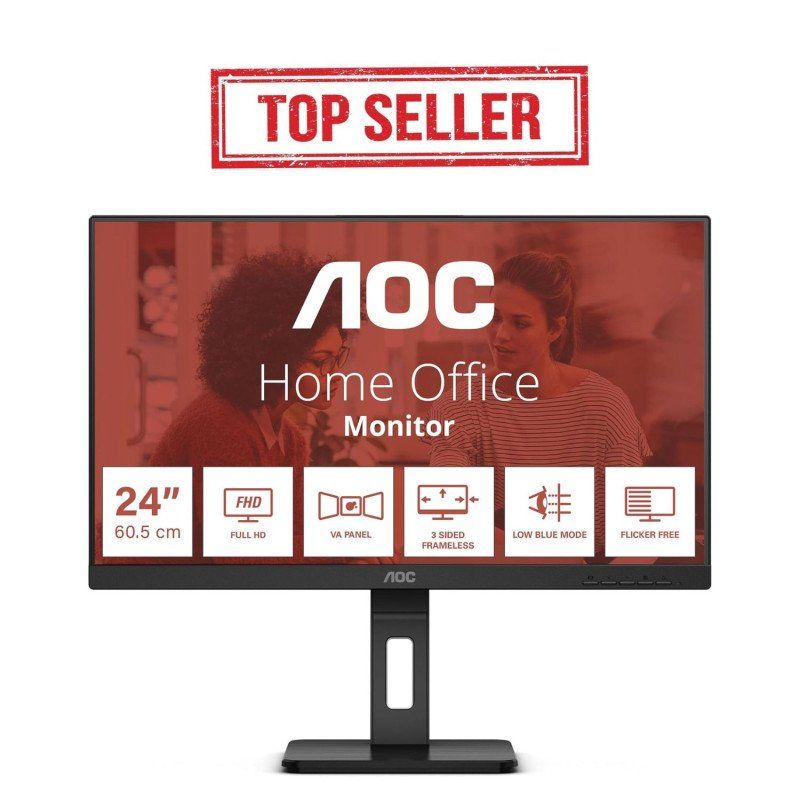 AOC 24E3QAF Écran Full HD 24 &quot;, Haut-Parleur, réglable en Hauteur (1920 x 1080, 75 Hz, VGA, HDMI, DisplayPort) Noir