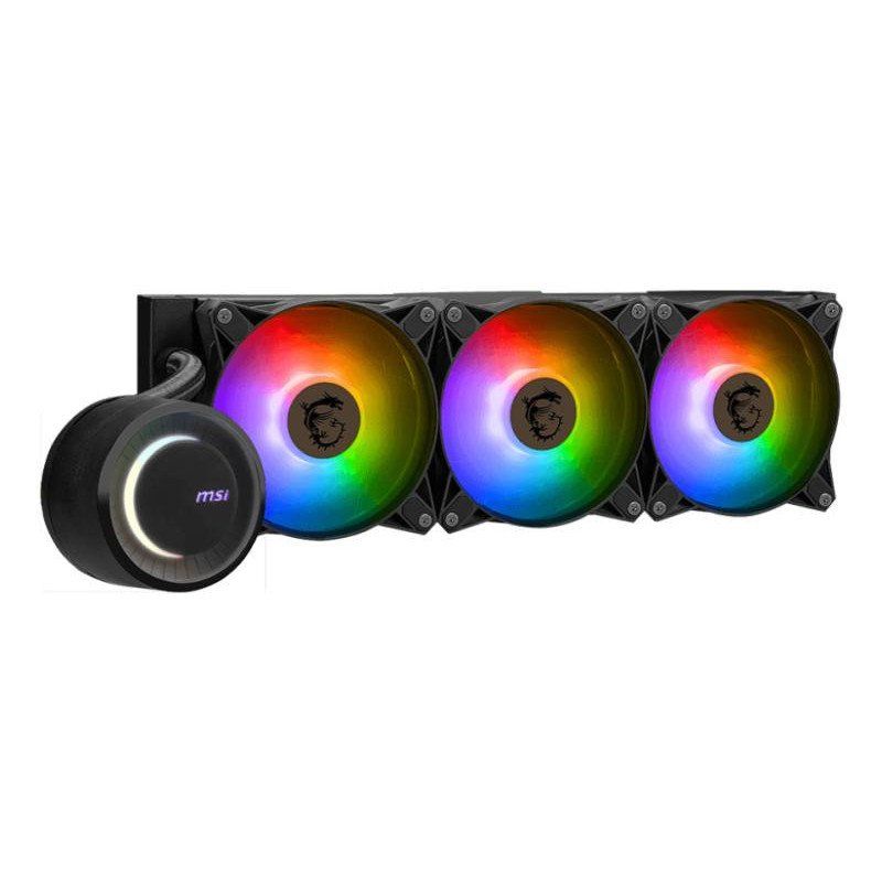 MSI MAG CORELIQUID E360 Kit Watercooling CPU, Plaque Froide en Cuivre Agrandie, Tête Waterblock ARGB &amp; Ventilateurs FDB, Double Chambre, Radiateur Split-Flow, Mystic Light, Compatible AMD &amp; Intel