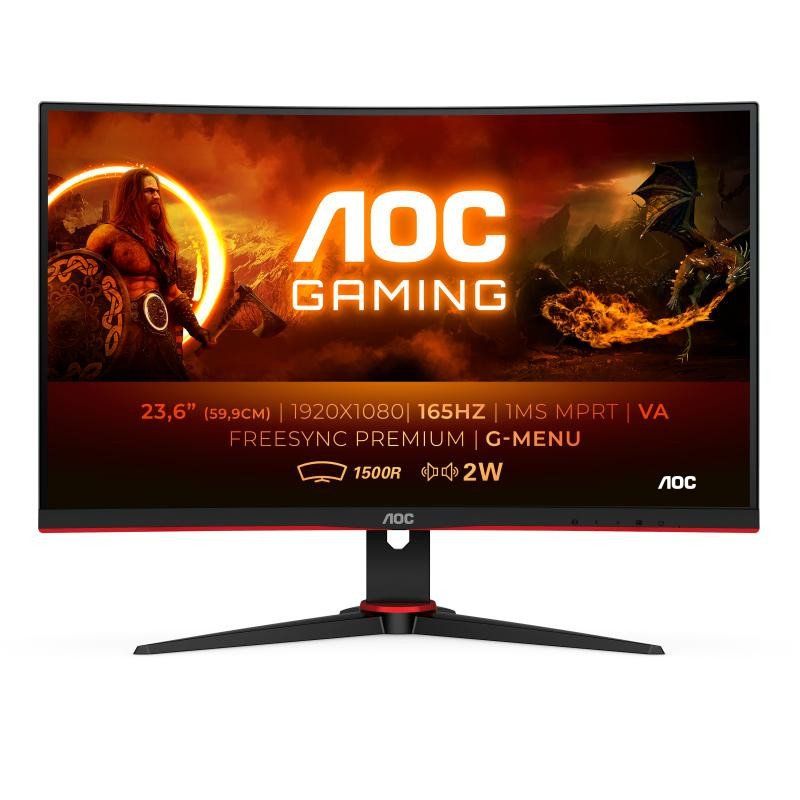 AOC - MONITORS Gaming C24G2AE - Moniteur incurvé FHD 24 pouces, 165 Hz, MPRT 1 ms, VA, AMD FreeSync, haut-parleurs, faible décalage d&#39;entrée (1920 x 1080 @ 165 Hz, 250 cd/m², HDMI/DP/VGA)