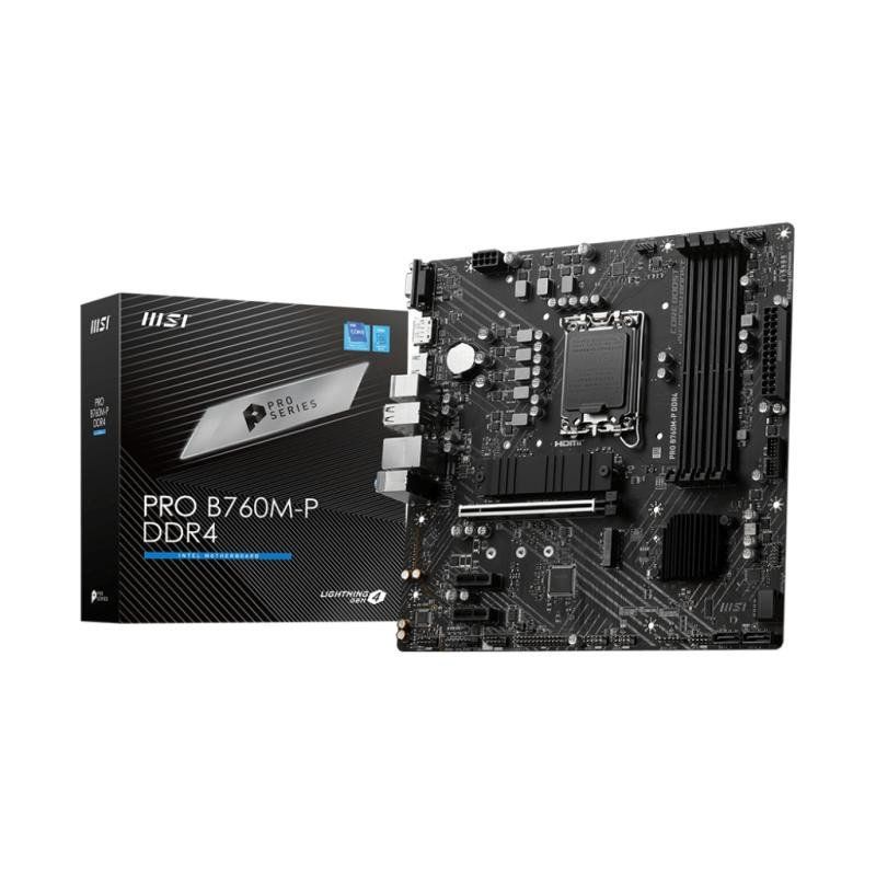 MSI PRO B760M-P DDR4 Carte Mère, Micro-ATX - Pour Processeurs Intel Core 14e, 13e &amp; 12e Génération, LGA 1700 - DDR4 Memory Boost 4800+MHz/OC, Slots PCIe 4.0 x16, Slots M.2 Gen4