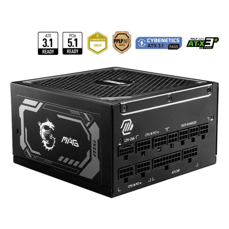 MSI MAG A1250GL PCIE5 Alimentation, 1250W, 80 Plus Gold, ATX 3.1, Support des GPU PCIe 5.1, ATX, câbles Plats Noirs - Garantie 7 Ans