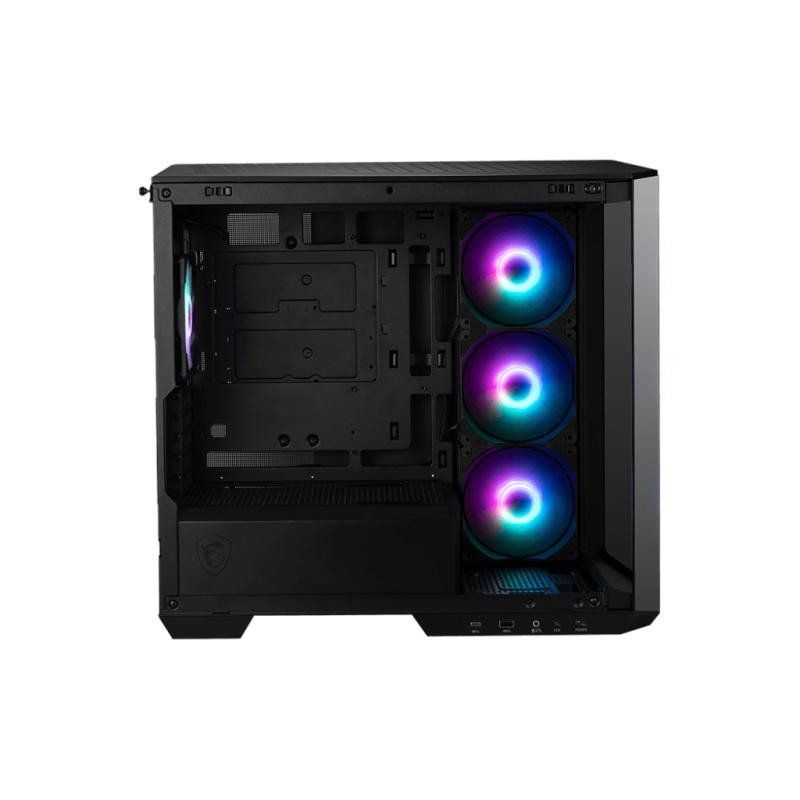 MSI MAG PANO M100R PZ Boîtier PC Micro-ATX, 4 x Ventilateurs ARGB 120 mm (3 à pâles inversées), hub de contrôle ARGB, Support pour Carte Graphique, filtres à poussière, USB Type-C (20 GB/s)