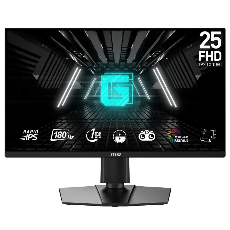 MSI G255PF E2 Écran Gaming FHD 24,5 Pouces - Dalle Rapid IPS 1920 x 1080, 180 Hz / 1ms (GtG), Gamme de Couleurs sRGB 99%, Adaptive-Sync - DP 1.2a, HDMI 2.0b CEC