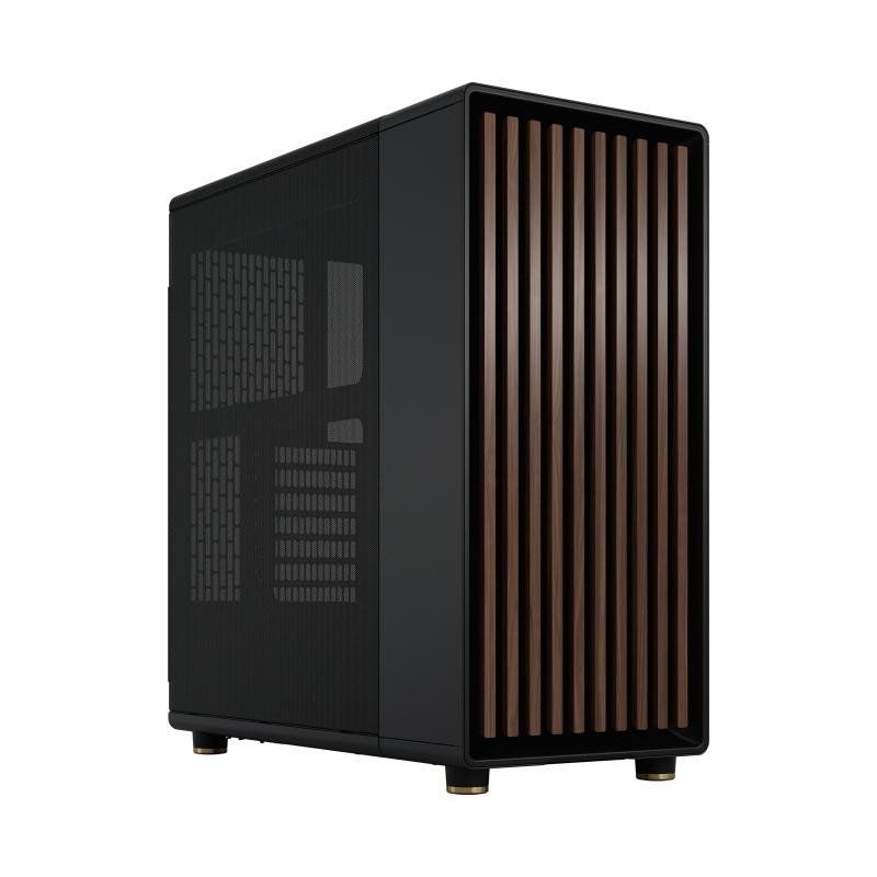 Fractal Design North Charcoal Black - Boîtier PC Gaming Moyen Tour ATX à Flux d&#39;air – Façade en Noyer – Panneaux Latéraux en Maille – Deux Ventilateurs Aspect PWM de 140 mm Inclus – Port USB Type-C.