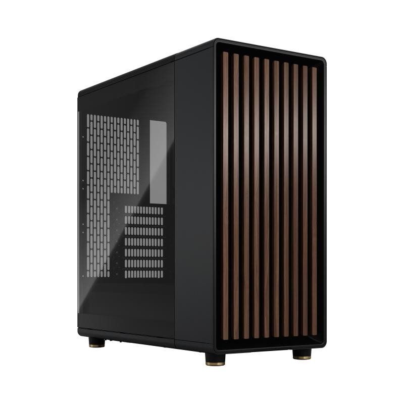 Fractal Design North Charcoal Black Tempered Glass Dark - Façade en Bois de Noyer – Panneau latéral en Verre – Deux Ventilateurs Aspect PWM de 140 mm Inclus – USB Type-C