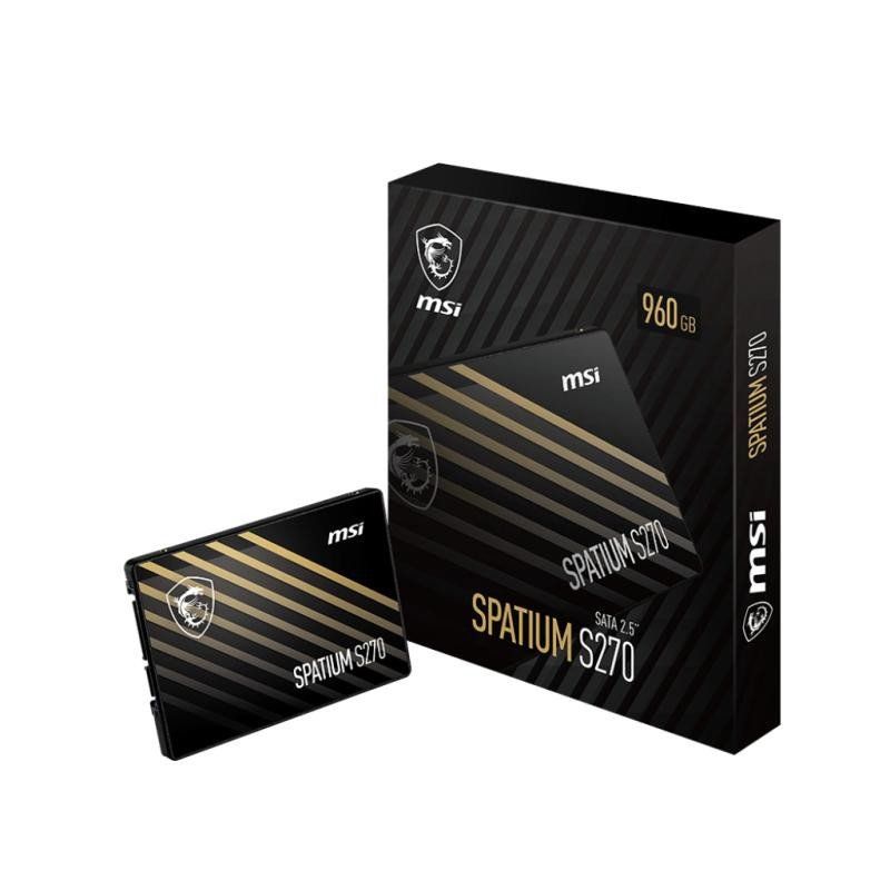 MSI SPATIUM S270 SATA 2.5&quot; 960GB - Disque SSD Interne 960 Go, SATA III 6 GB/s, 2,5&quot;, Lecture 500 MB/s &amp; Écriture 450 MB/s, 3D NAND, Sécurité des Données Intégrée, Center, 500 TBW, Garantie 5 Ans