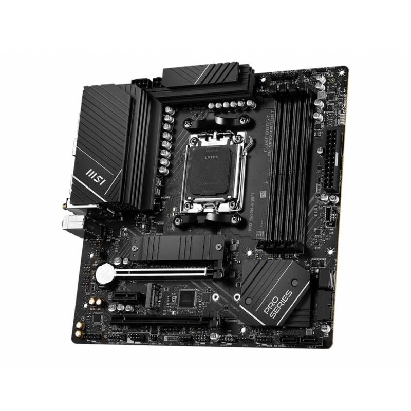 MSI Pro B650M-A WiFi Carte Mère, Micro-ATX - pour Processeurs AMD Ryzen 9000, 8000 et 7000, AM5 - DDR5 Memory Boost 6400+MHz/OC, 2 x PCIe 4.0 x16, 2 x M.2 Gen4, Wi-FI 6E