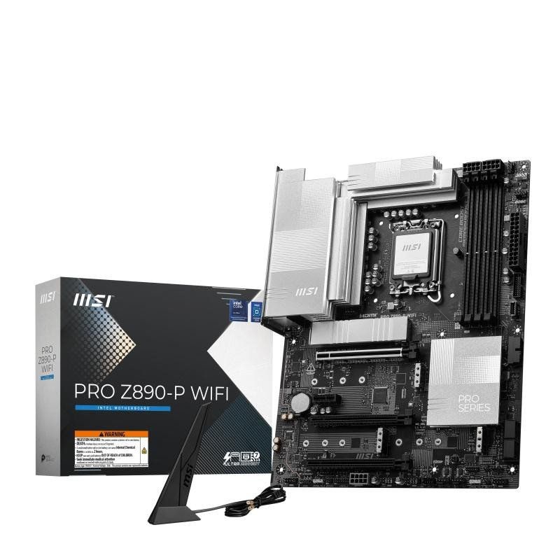 MSI Pro Z890-P WiFi Carte mère, ATX - pour processeurs Intel Core Ultra (série 2), LGA 1851 - DrMOS 55A, Mémoire DDR5 (9200+MT/s OC), PCIe 5.0 x16 &amp; 4.0 x16, M.2 Gen5, Thunderbolt 4, Wi-FI 7, 5G LAN