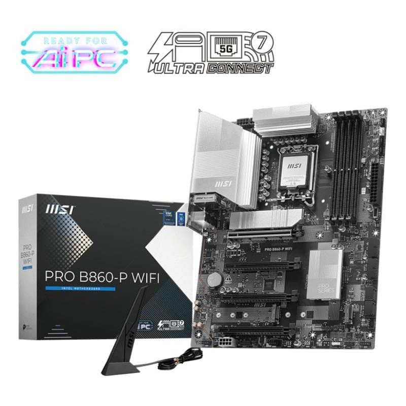MSI Pro B860-P WiFi Carte mère, ATX - pour processeurs Intel Core Ultra (série 2), LGA 1851 - DRPS 12 Phases, Mémoire DDR5 (8600+MT/s OC), PCIe 5.0 x16 &amp; 4.0 x16, M.2 Gen5, Wi-FI 7, 5G LAN