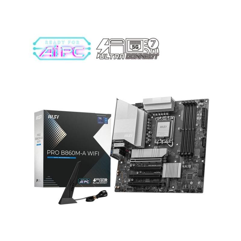 MSI Pro B860M-A WiFi Carte mère Micro-ATX - pour processeurs Intel Core Ultra (série 2), LGA 1851 - Mémoire DDR5 (8600+MT/s OC), PCIe 5.0 x16, et 4.0 x16 M.2 Gen5, Intel Killer 5G LAN, Wi-FI 7