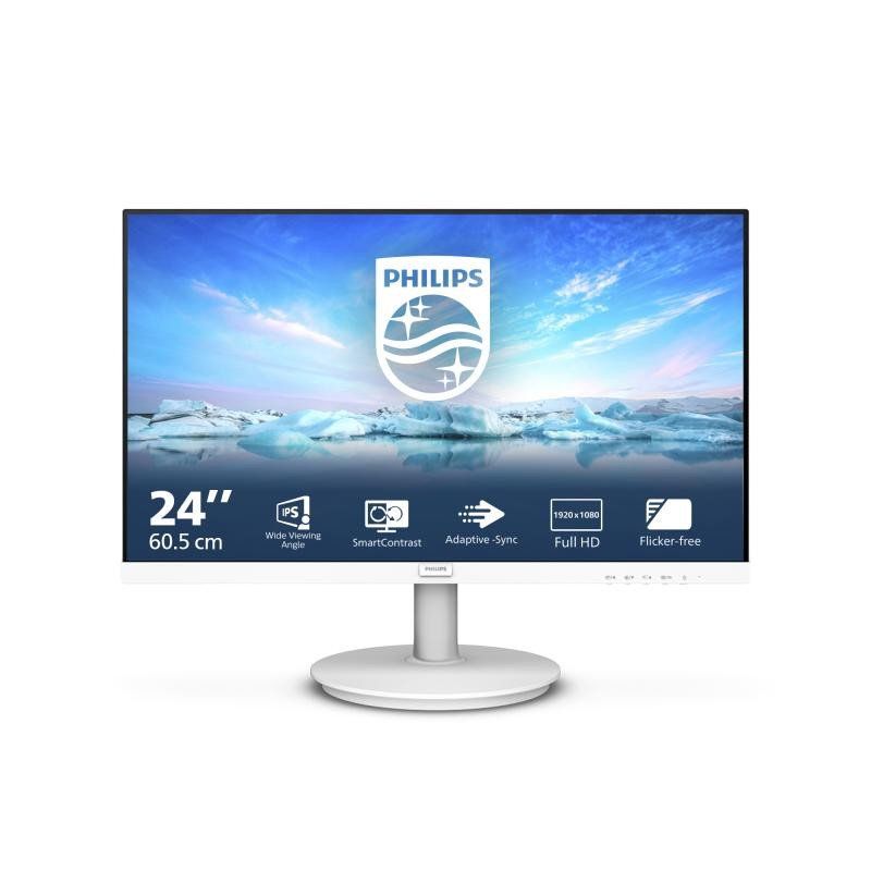 Philips 241V8AW - Moniteur Full HD 24 Pouces, Haut-Parleur intégré, sans Scintillement (1920x1080, 75 Hz, VGA, HDMI), Blanc