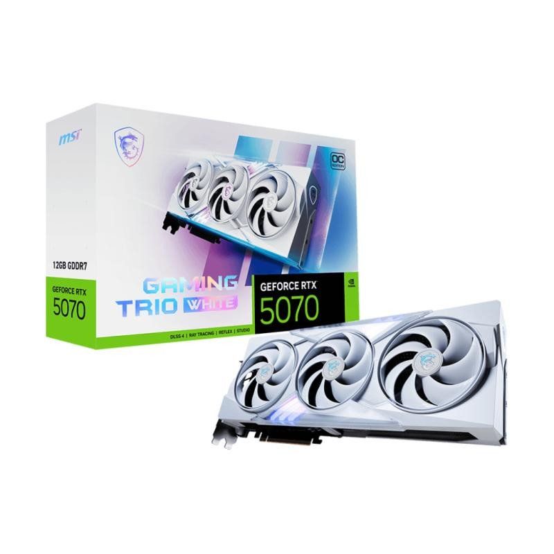 MSI NVIDIA GeForce RTX 5070 12G Gaming Trio OC White Carte Graphique - 12 Go GDDR7 (28 GB/s, 192-bit), PCIe 5.0 - TRI FROZR 4 (3 x Ventilateurs STORMFORCE) - RGB - HDMI 2.1b, DisplayPort 2.1b