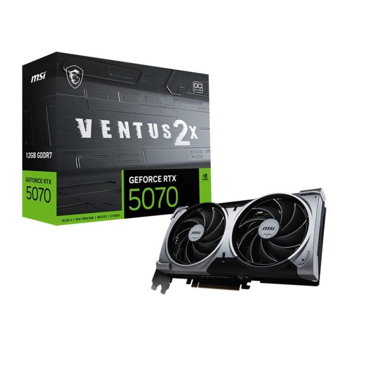 MSI NVIDIA GeForce RTX 5070 12G Ventus 2X OC Carte Graphique Gaming GDDR7 192 Bits, Fréquence Boost jusqu&#39;à 2557 MHz, PCIe Gen 5, DLSS 4, DP 2.1 x 3, HDMI 2.1 x 1, SFF Ready