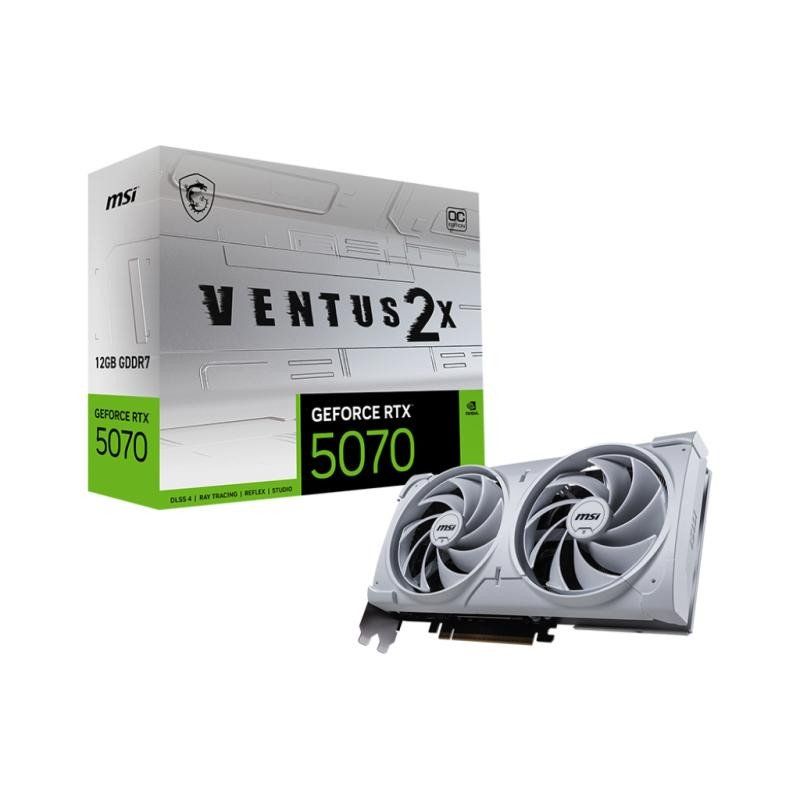 MSI NVIDIA GeForce RTX 5070 12G Ventus 2X OC White Carte Graphique - 12 Go GDDR7 (28 GB/s /192 Bits), PCIe 5.0 - Double Ventilateur (2X Ventilateurs TORX 5.0), HDMI 2.1b, DisplayPort 2.1b, SFF Ready