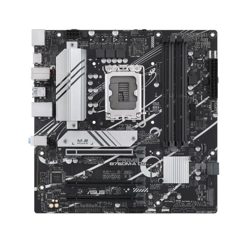 ASUS Prime B760M-A D4 – Carte mère Intel B760 LGA 1700 Micro-ATX (PCIe 4.0, 2 x M.2, Realtek 2.5Gb Ethernet, DisplayPort, 2 x HDMI, SATA 6 GB/s, USB 3.2 Gen 2, Aura Sync RGB)