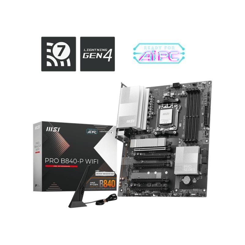 MSI Pro B840-P WiFi Carte mère ATX - pour processeurs AMD Ryzen 9000/8000 / 7000, AM5 - DDR5 Memory Boost (8000+ MT/s OC), PCIe 4.0 x16, M.2 Gen4, Wi-FI 7, 2.5G LAN