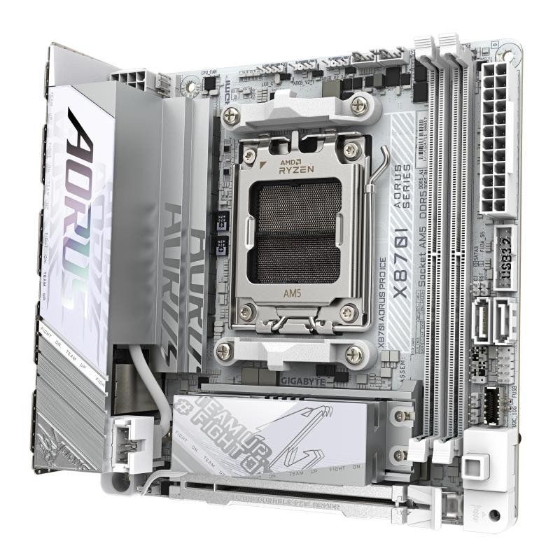 GIGABYTE X870I AORUS Pro Ice Carte mère - Compatible avec Les processeurs AMD Ryzen série 9000, VRM 8+2+1 Phases, jusqu&#39;à 8400 MHz DDR5 (OC), 1xPCIe 5.0 M.2 + 1xPCIe 4.0 M.2, WI-FI 7, USB 4