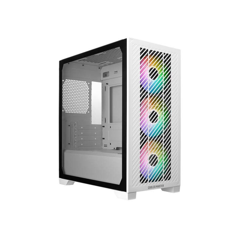 Cooler Master Elite 301 White - Mini-Tour (Micro-ATX, ITX), 3 Ventilateurs Avant ARGB 120mm (1200tr/min), pour Radiateur 280mm Max. ou GPU 365mm Max., Emplacement PSU Ajouré, USB 3.2 Gen1 Type-C