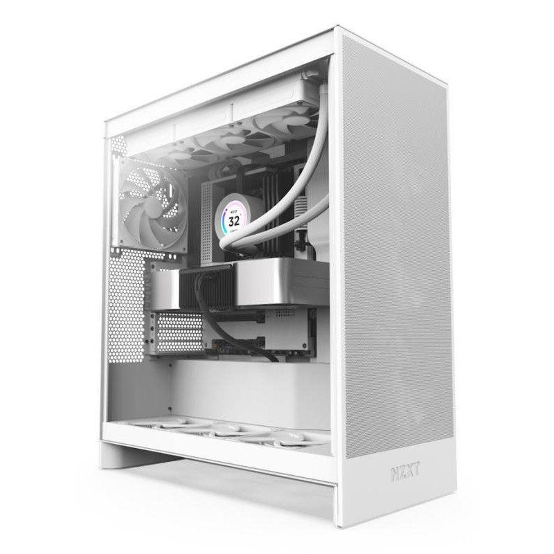 NZXT H7 Flow | Tour moyenne ATX circ. d’air | 3 ventilateurs inf. 120 mm pour refroidissement direct carte graphique | 3 ventilateurs avant 120 mm | Radiateur avant 420 mm | Gestion des câbles | Blanc