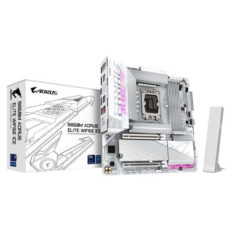 GIGABYTE B860M AORUS Elite WIFI6E Ice Carte mère - Processeurs Intel Core Ultra, VRM 12+1+2+1 Phases, jusqu&#39;à 9200MHz DDR5, 1xPCIe 5.0 + 2xPCIe 4.0 M.2, LAN 2,5 GbE, WiFi 6E, USB 4