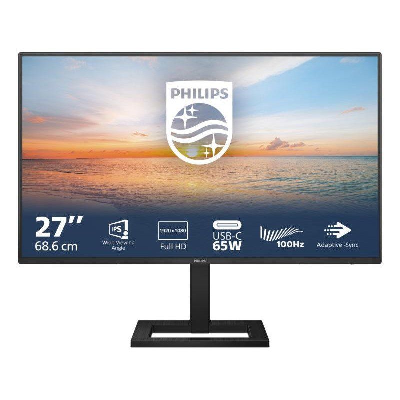 Philips 27E1N1300AE - Moniteur Full HD 27 Pouces, Haut-parleurs, réglable en Hauteur (1920x1080, 100 Hz, HDMI, USB-C (65W), USB Hub) Noir