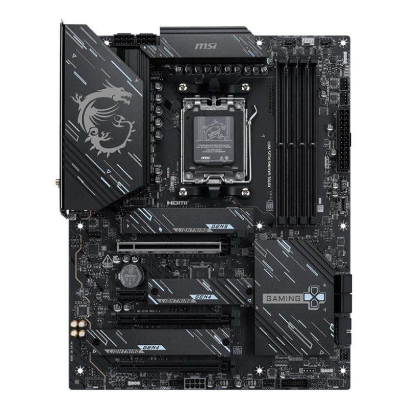 MSI X870E Gaming Plus WiFi Carte mère ATX - pour processeurs AMD Ryzen 9000/8000 / 7000, AM5 - VRM SPS 60A, DDR5 Memory Boost (8200+ MT/s OC), PCIe 5.0 x16 &amp; 4.0 x16, M.2 Gen5, Wi-FI 7, 5G LAN