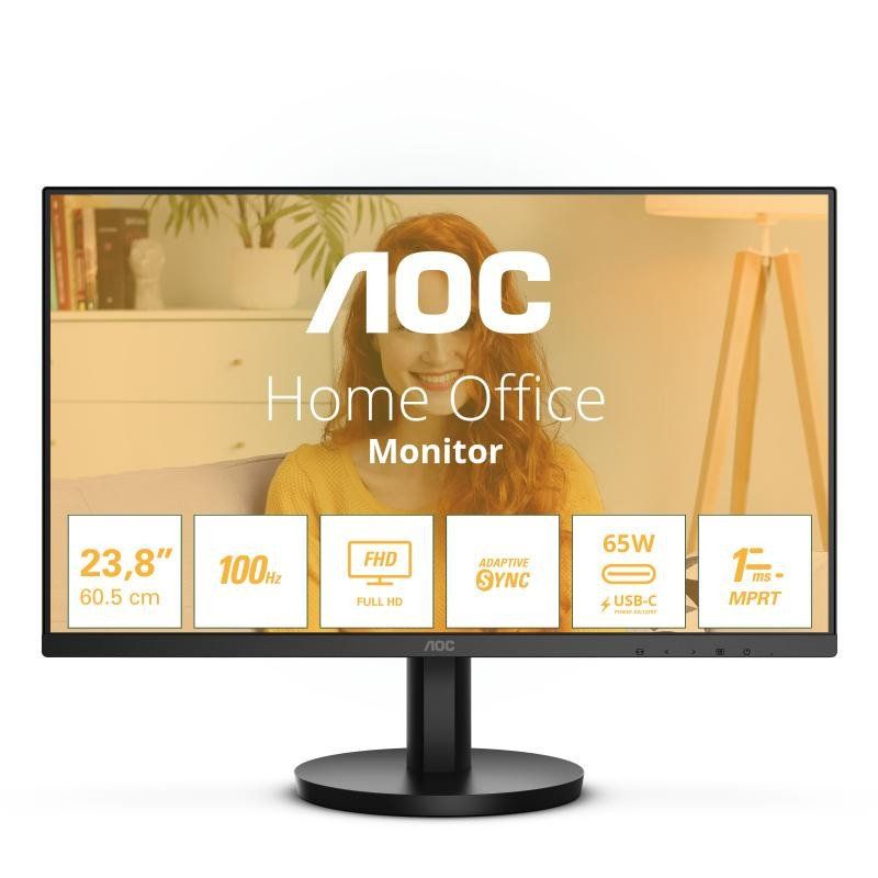 AOC 24B3CA2-24 Zoll FHD Monitor, Speaker (1920x1080, 100 Hz, HDMI, USB-C (65 W PD), USB Hub) Schwarz