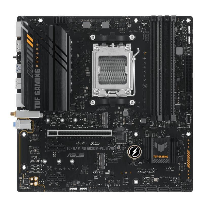 ASUS TUF GAMING A620M-PLUS WIFI – Carte mère AMD AM5 A620 microATX (DDR5, PCIe 4.0, 2 x M.2, 2.5Gb Ethernet, Wi-Fi 6, 2 x DisplayPort, HDMI, USB 3.2 Gen 1, SATA 6 Gbps, M.2 Q-Latch, Arua Sync RGB)