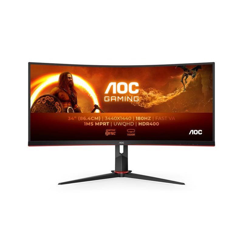 AOC Gaming CU34G2XP - Moniteur incurvé WQHD 34 &quot;, 180 Hz, FreeSync Prem, HDR400 (3440 x 1440, 1 ms GtG, HDMI, DisplayPort, hub USB) Noir/rouge