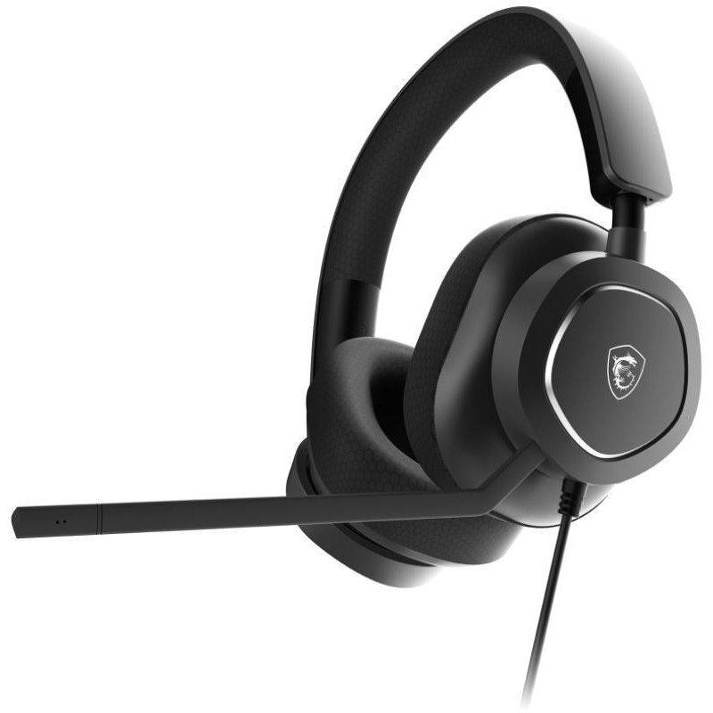 MSI MAESTRO 300 CASQUE GAMING - Transducteurs 40 mm en néodyme, micro unidirectionnel (cardioïde), oreillettes pivotantes en mousse haute densité, design léger, USB-C, adaptateur USB-C vers A, filaire