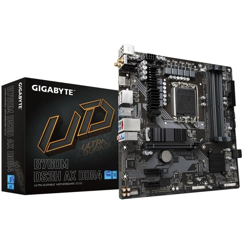GIGABYTE B760M DS3H AX DDR4 Carte Mère - Prend en Charge Les processeurs Intel Core de 14e génération, VRM numérique 6+2+1 Phases, jusqu&#39;à 5333MHz DDR4 (OC), 2xPCIe 4.0 M.2, Wi-FI 6E, LAN 2.5GbE