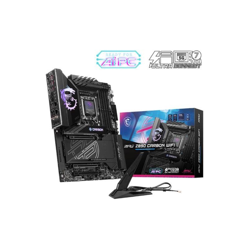 MSI MPG Z890 Carbon WiFi Carte mère, ATX - pour processeurs Intel Core Ultra (série 2), LGA 1851 - VRM SPS 110A, DDR5 (9200+MT/s OC), PCIe 5.0 &amp; 4.0 x16, M.2 Gen5, Thunderbolt 4, Wi-FI 7, 5G+2.5G LAN
