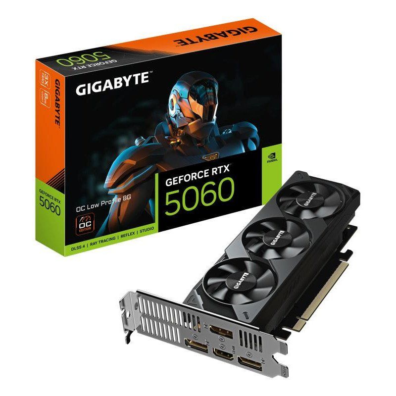 Gigabyte GeForce RTX 5060 OC Low Profile 8G Carte Graphique - 8GB GDDR7, 128bit, PCI-E 5.0, 2512 MHz Fréquence du cœur, 3 x DisplayPort, 1 x HDMI, GV-N5060OC-8GL